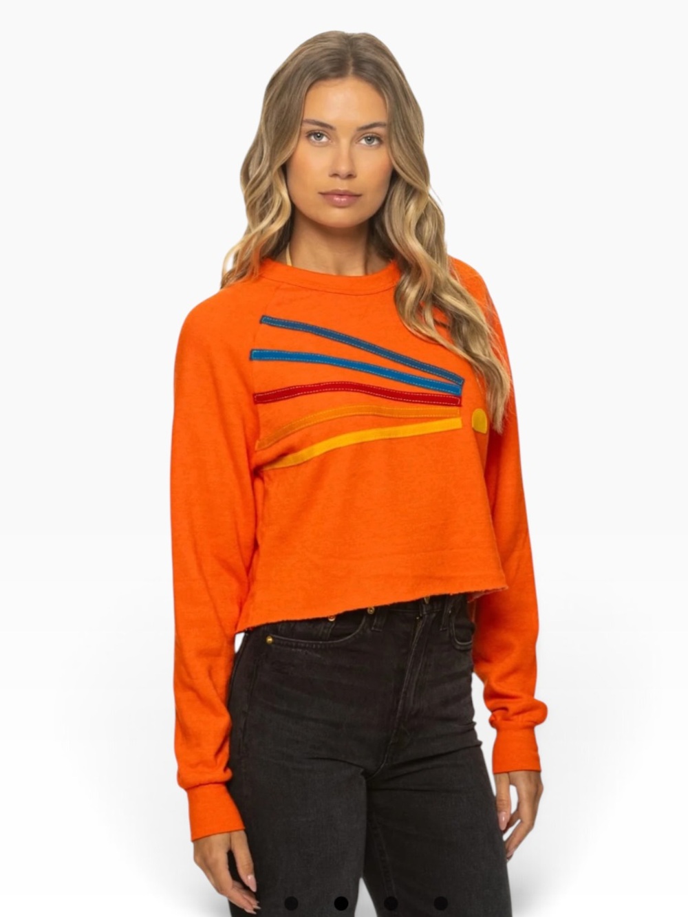 NWT Aviator Nation Daydream Cropped Crew Sweatshirt Orange Rainbow XL